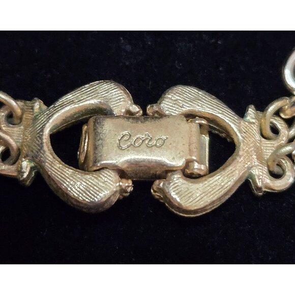 Vintage Coro Double-Strand Goldtone Wood and Coral Beaded Long Station Necklace - Picture 2 of 6